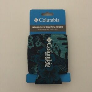 NEW Columbia Neoprene Can Cozy 2 Pack Blue Tropical Print and Solid